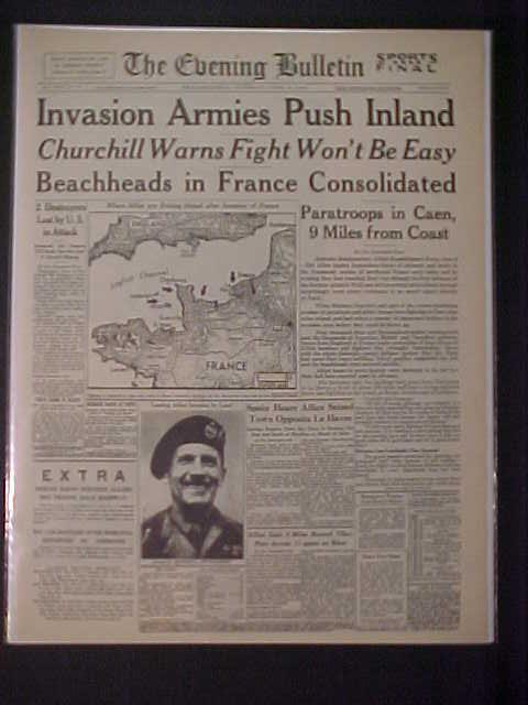 VINTAGE NEWSPAPER HEADLINES ~ WORLD WAR 2 NAZI BATTLE D-DAY INVASION WWII 1944