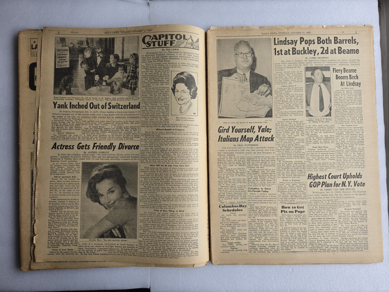 Lot of 2 – GIRL 12, KIDNAP FROM SCHOOL New York Daily News October 12 & 14 1965