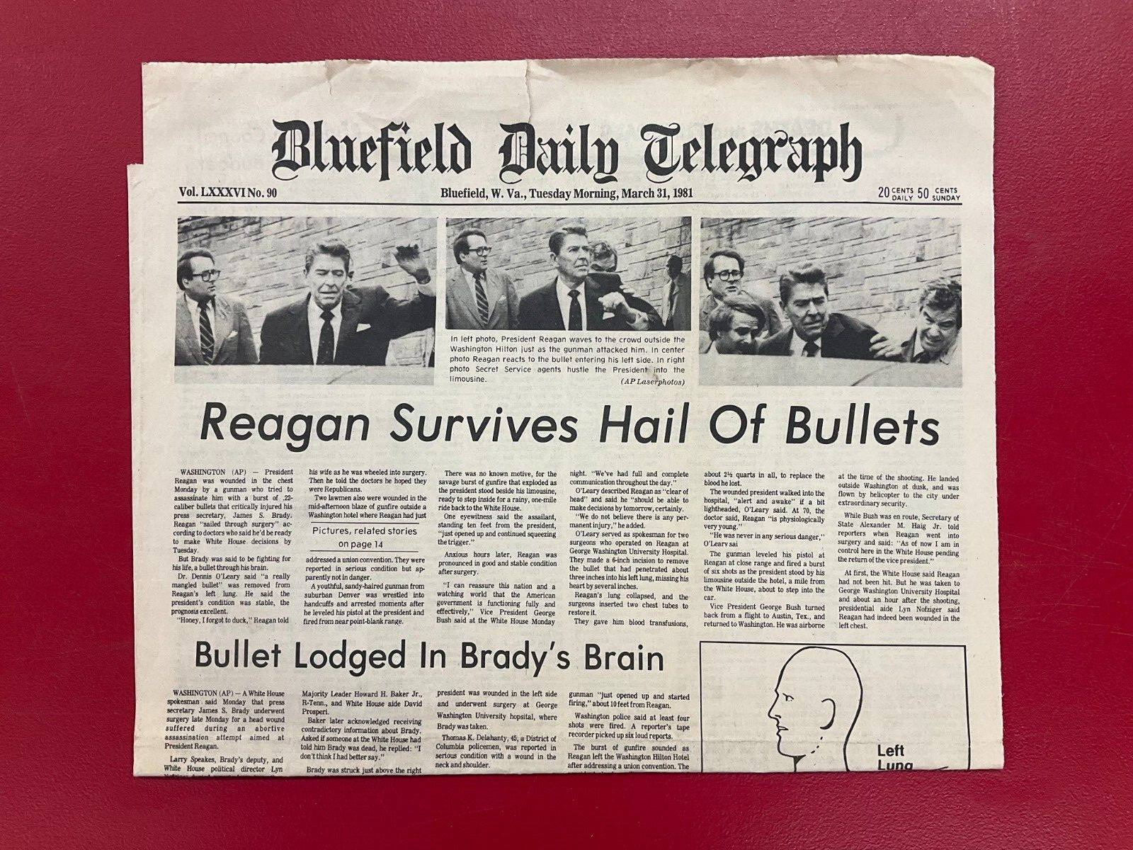 Bluefield Daily Telegraph March 31, 1981 – Reagan Survives Hail of Bullets