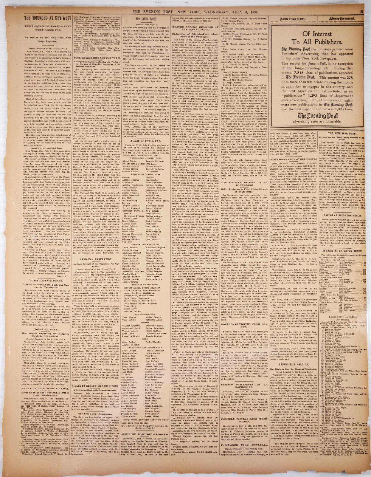 1898 WOUNDED KEY WEST CUBA SPANISH AMERICAN WAR NEWSPAPER STORY 22×17 Read P403