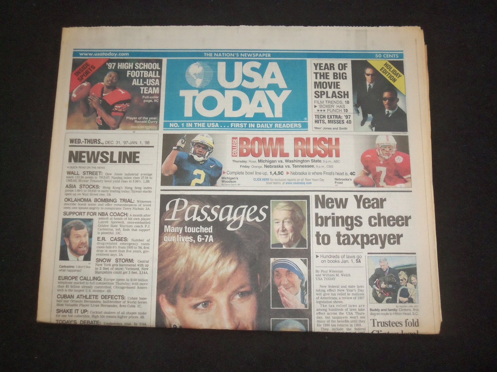 1997 DEC 31 – 1998 JAN 1 USA TODAY NEWSPAPER – NEW YEAR TAXPAYER CHEER – NP 7898