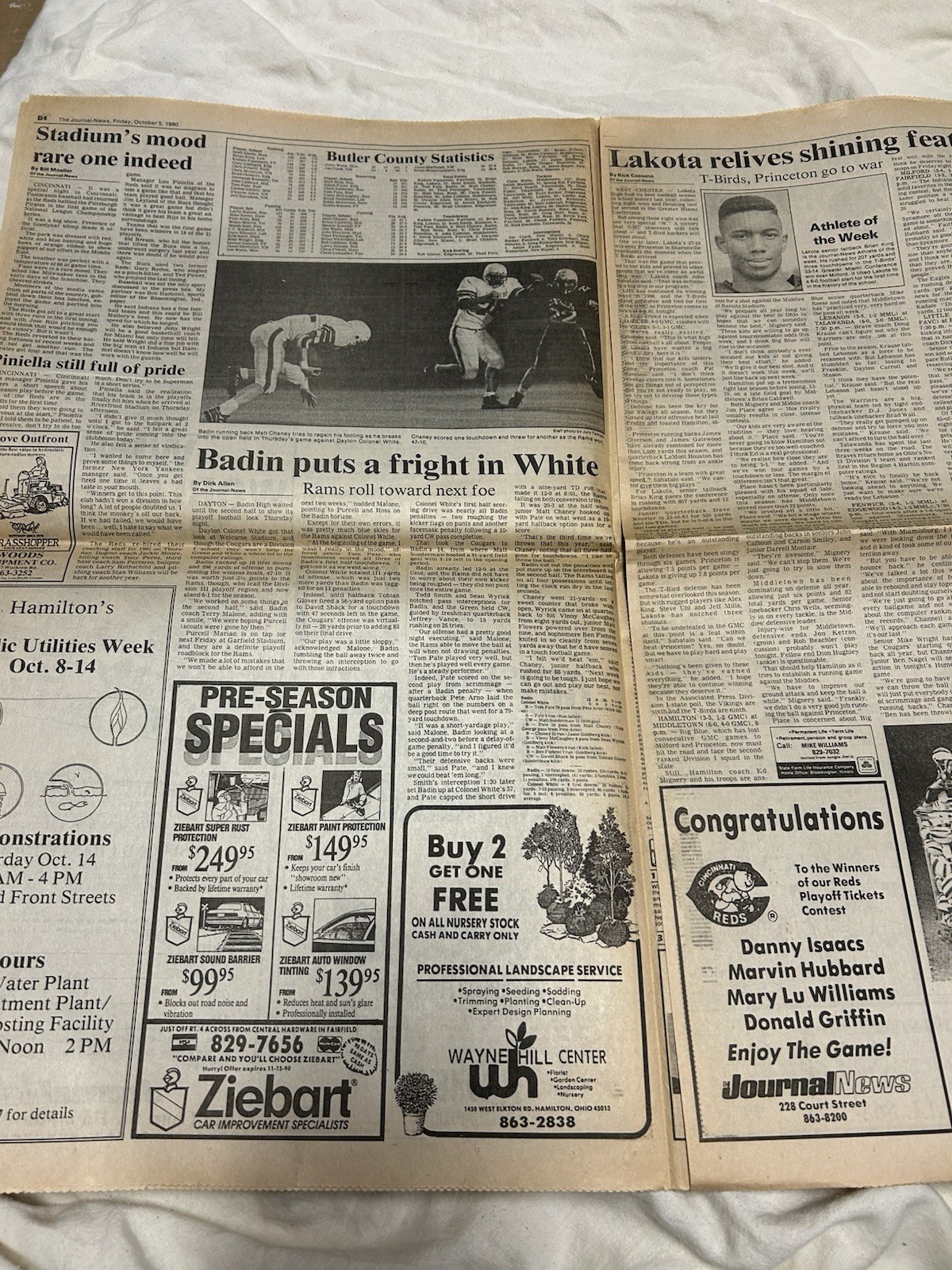 Sports Section Cincinnati Enquirer Oct. 5, 1990 – Buc’s win First Game over Reds