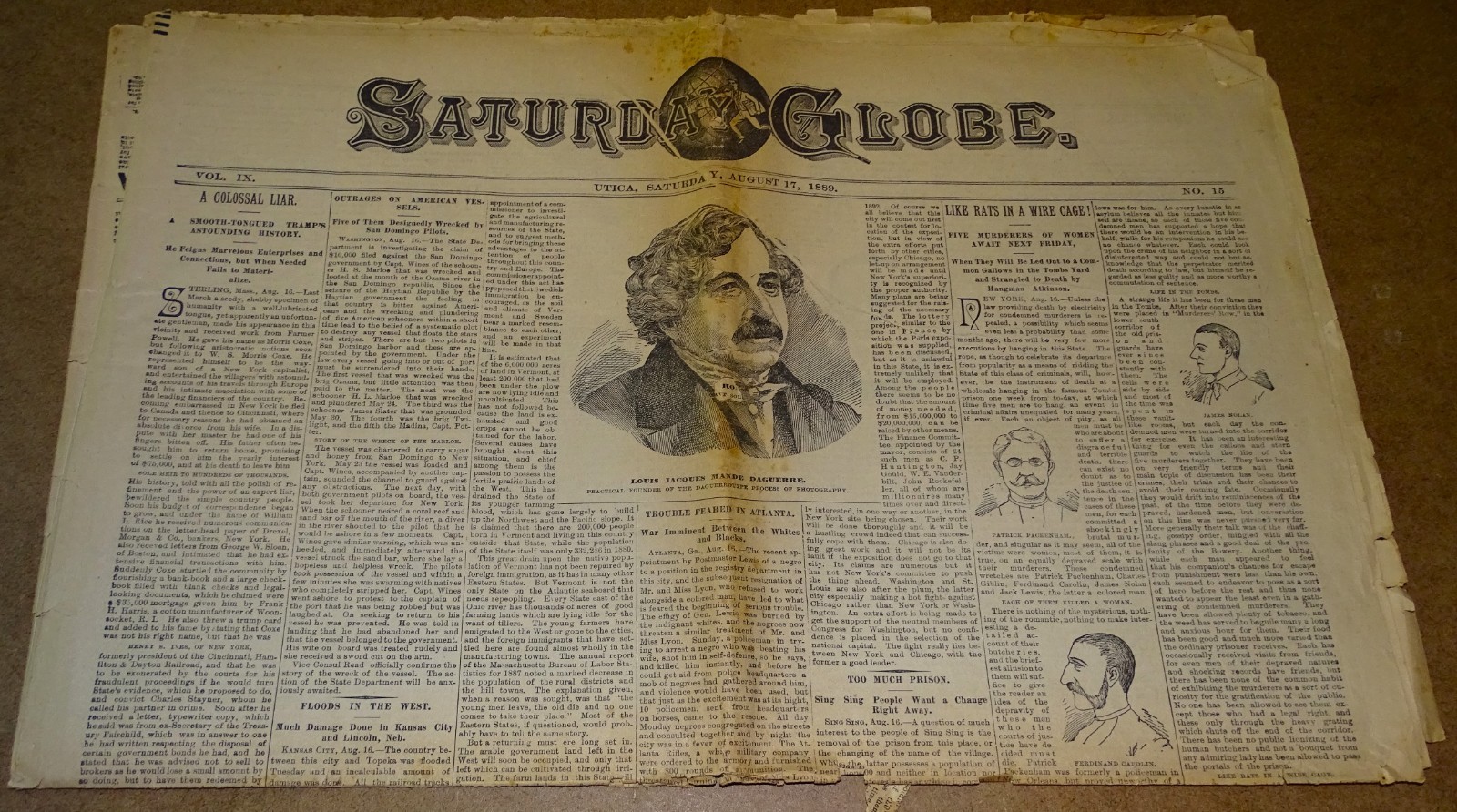 Utica Saturday Globe Newspaper August 17, 1889 – Louis Jacques Mandé Daguerre
