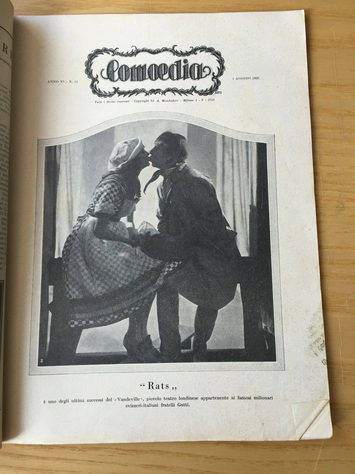 MONDADORI COMEDIA PERIODICO COMEDIA E VITA THEATRALE N° 15 1923 F. MOLNAR 2/19