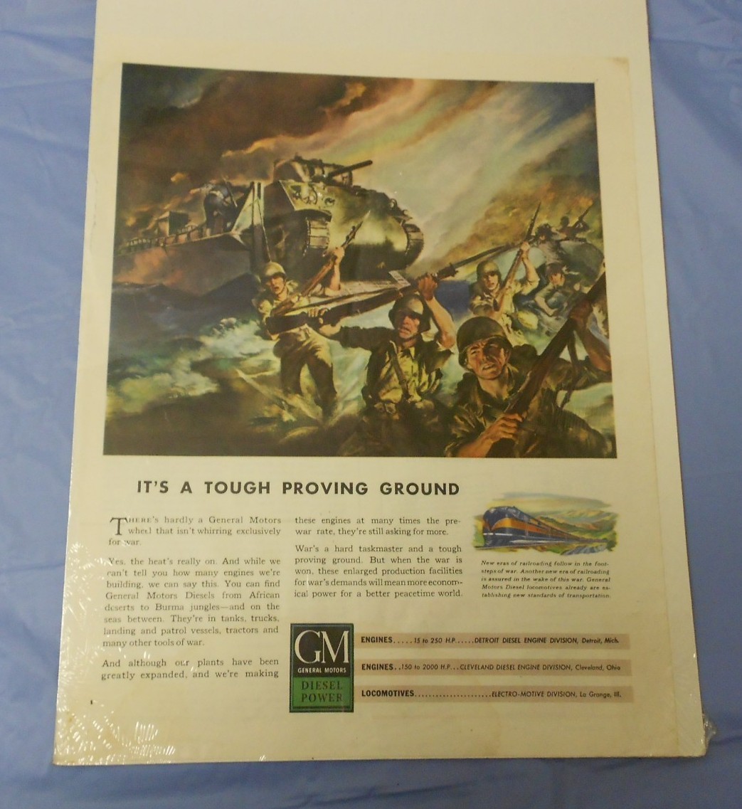 1940s WW 2 II GM General Motors TANK & Soldiers War Ad 10×13 Full Page Color