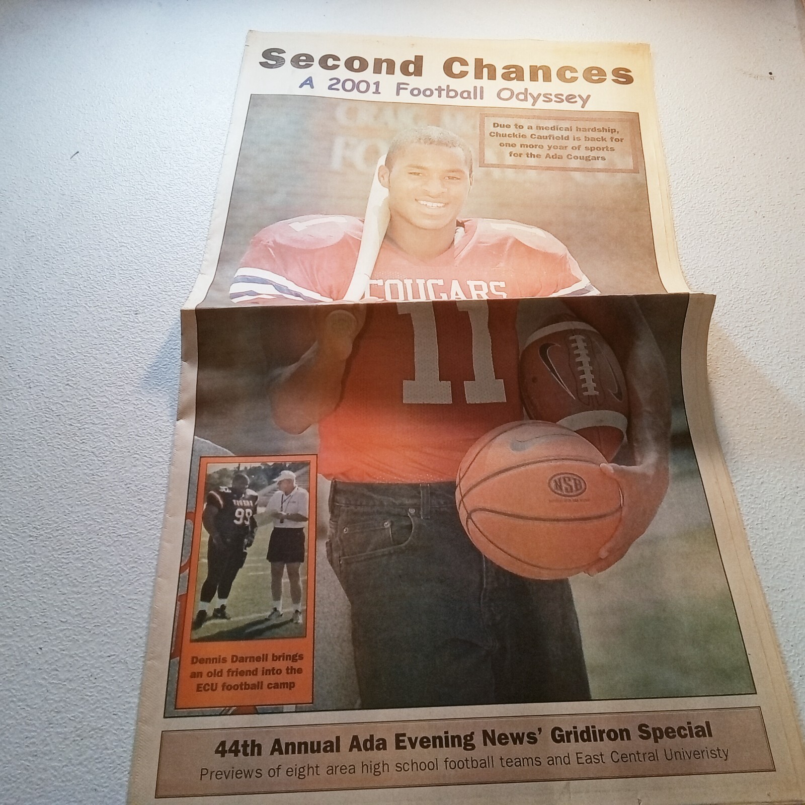 Ada Evening News Aug. 26 2001 Ada Cougars High School Football Chuckie Caufield