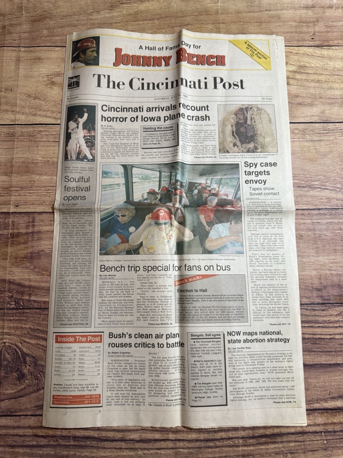 The Cincinnati Post July 22 1989 Johnny Bench Iowa Plane Crash Rare HTF