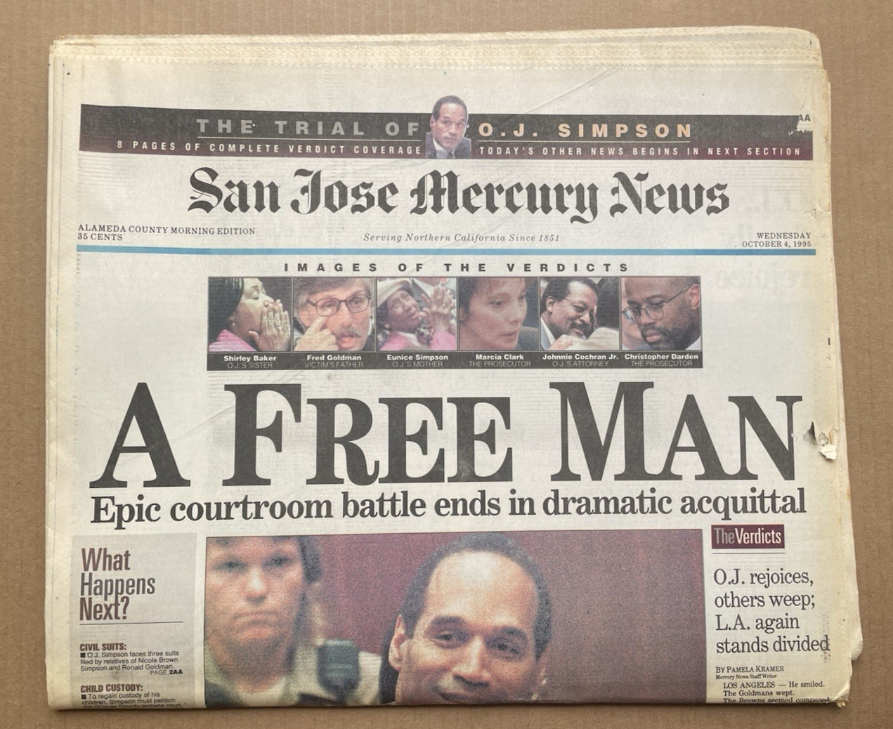 A FREE MAN O.J. Simpson Trial October 4 1995 San Jose Mercury News Nicole Brown