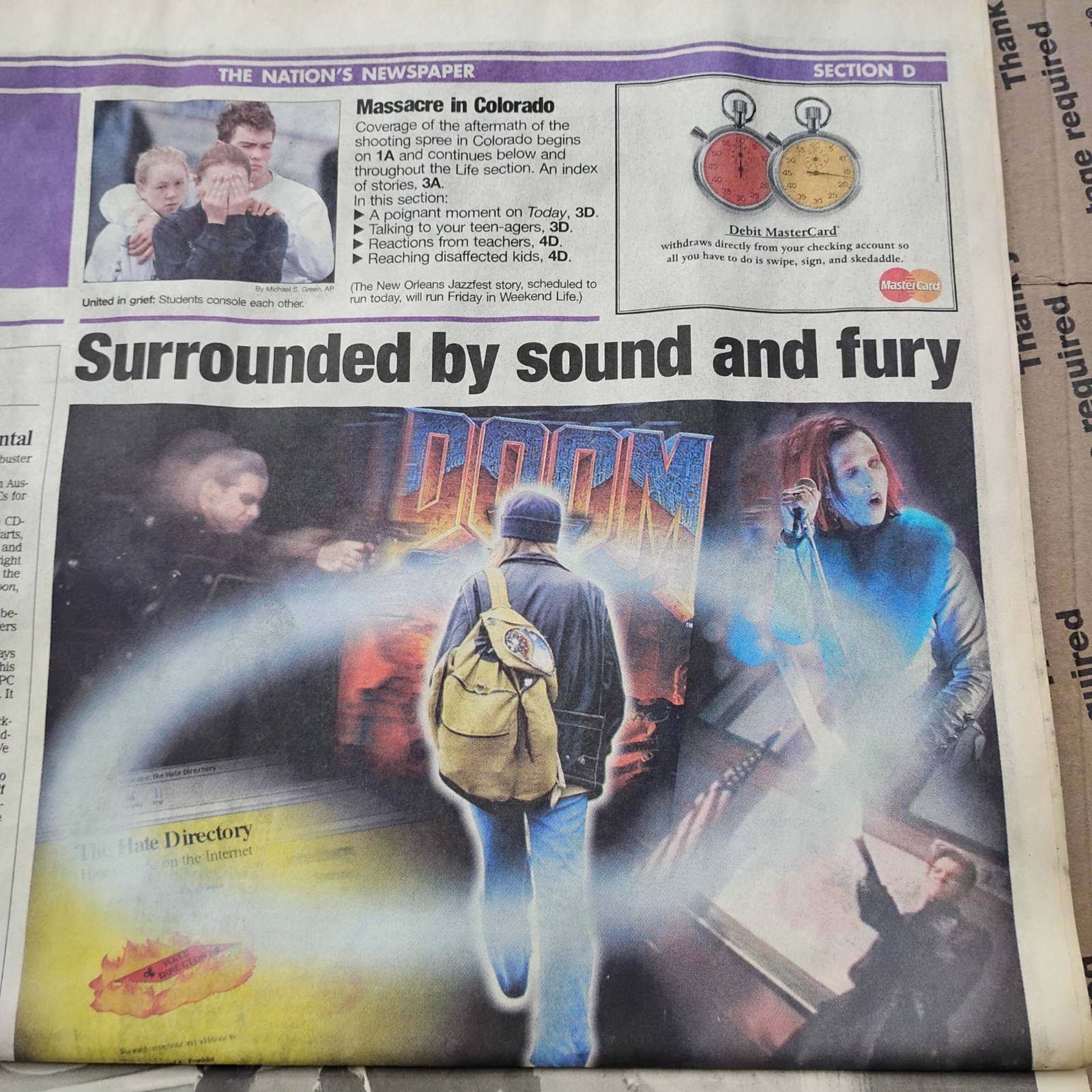 Vtg 4-22-99 USA Today Columbine High School Coverage Newspaper *Little Wtr Dmg*