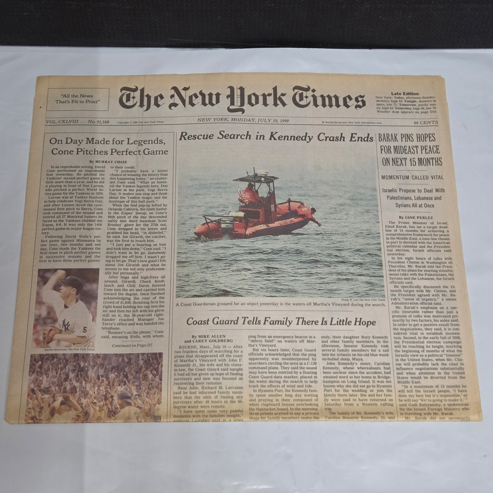 NY Times July 19 1999 JFK Jr Kennedy Plane Crash Search Ends Newspaper