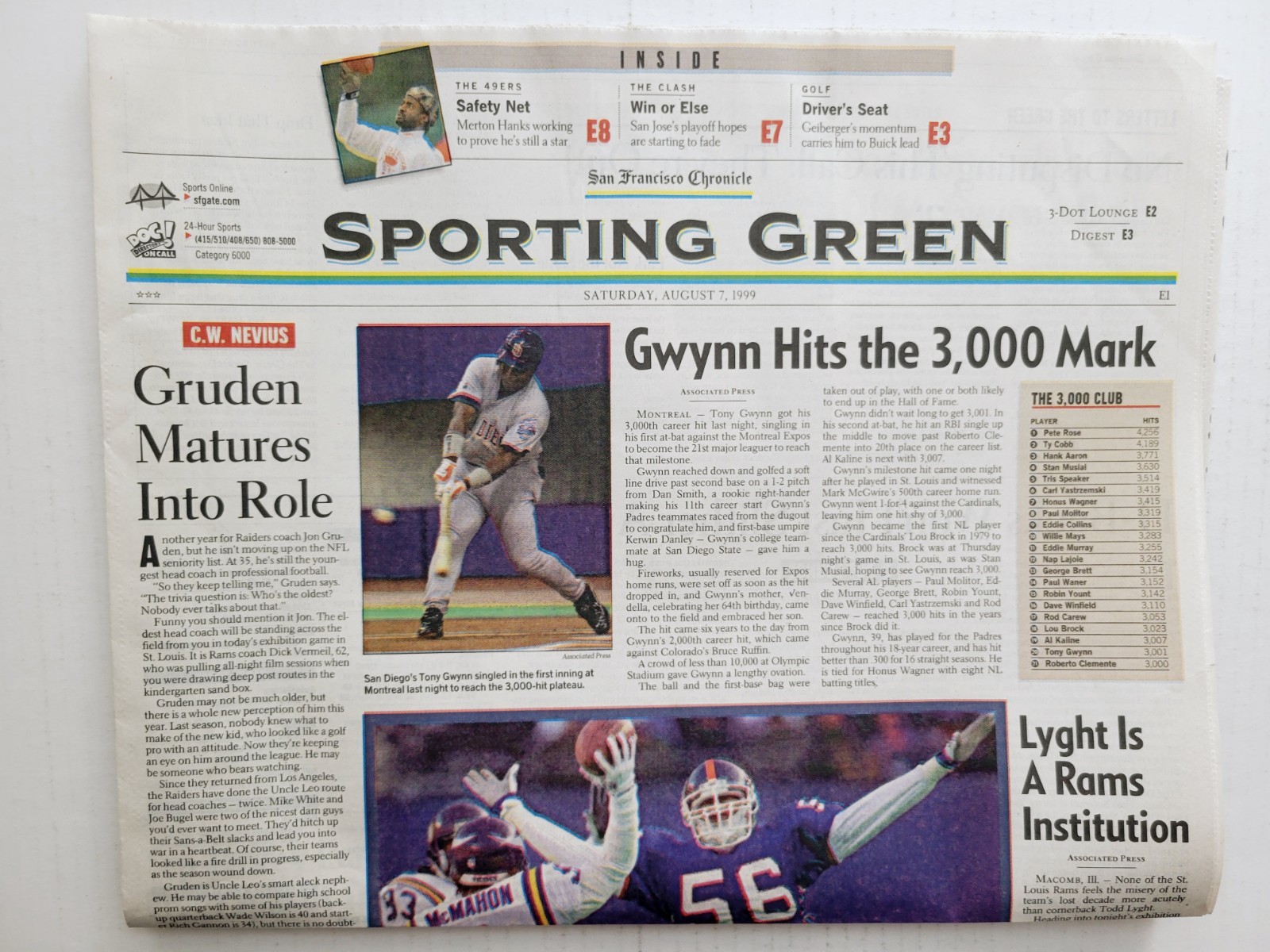 1999 Aug 7: MLB San Diego TONY GWYNN Reaches 3,000 Hits! Padres! SF Chronicle