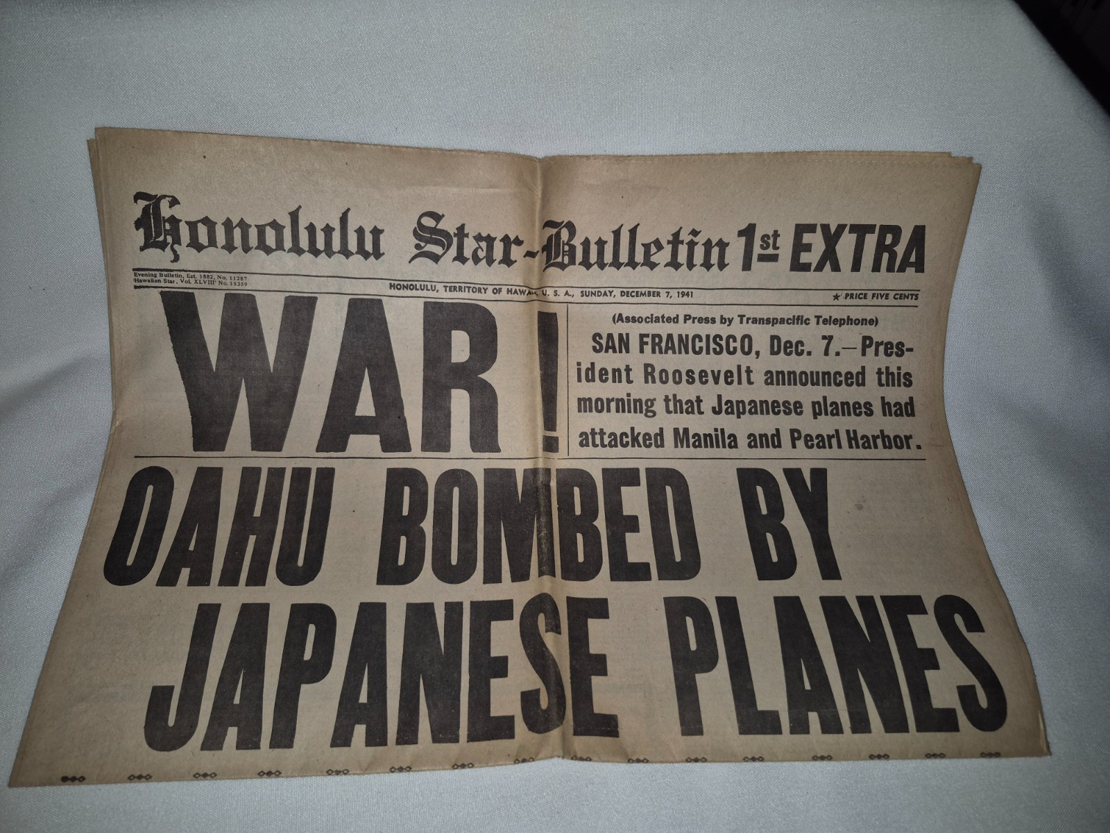 Honolulu Star-Bulletin Newspaper Attacked Pearl Harbor December 7, 1941