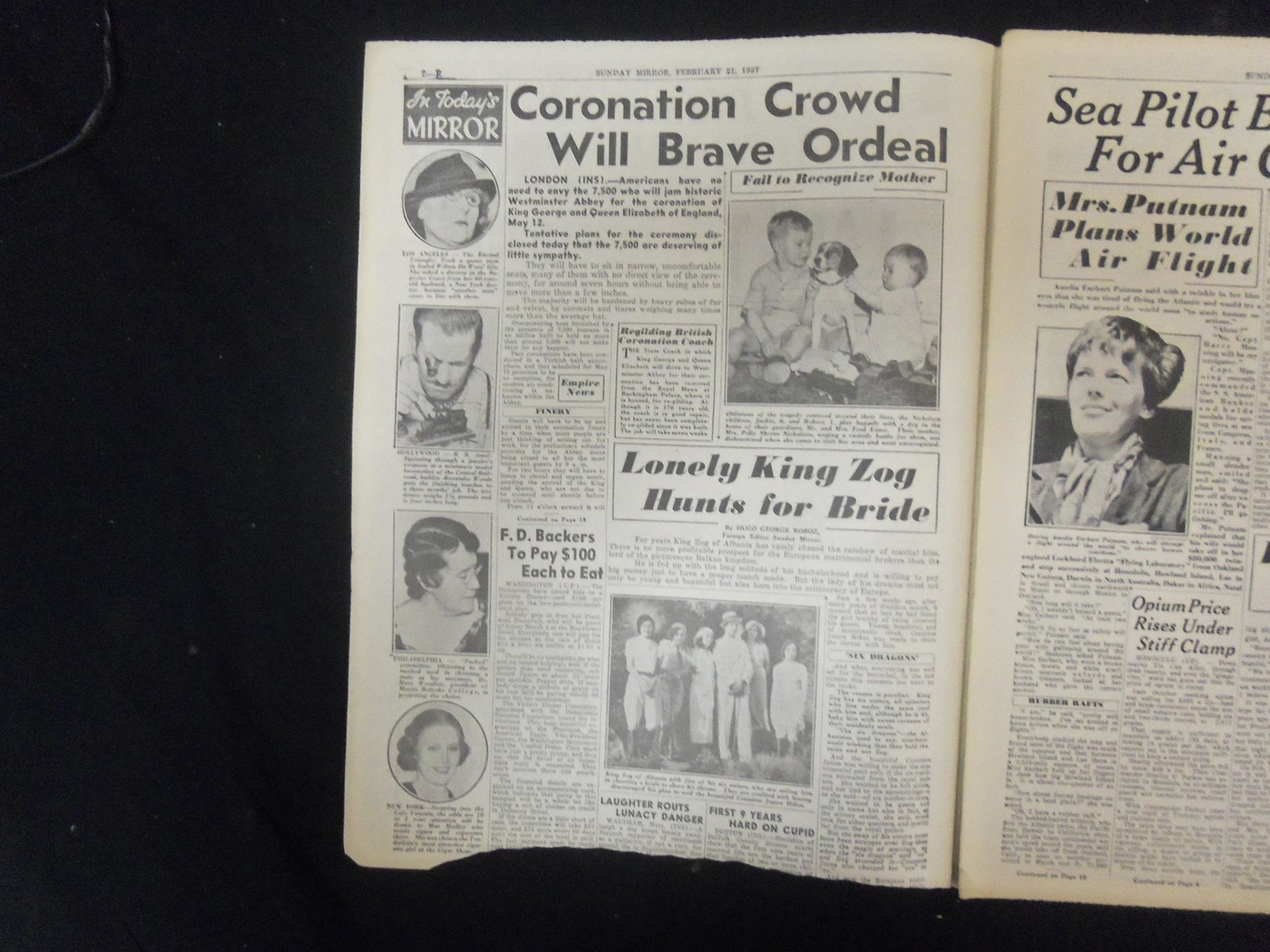 1937 FEB 21 NEW YORK SUNDAY MIRROR – FATAL PLANE CRASH LAID TO MIRAGE – NP 2318