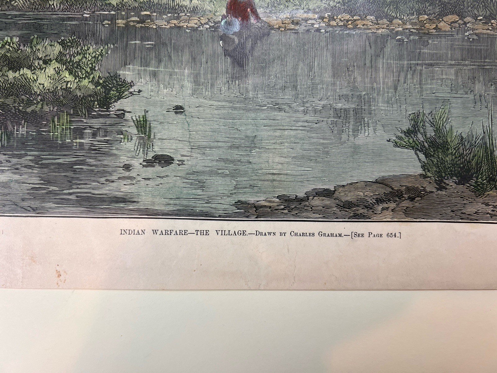Indian Warfare Village Native American Harpers Weekly 1885 color print Graham
