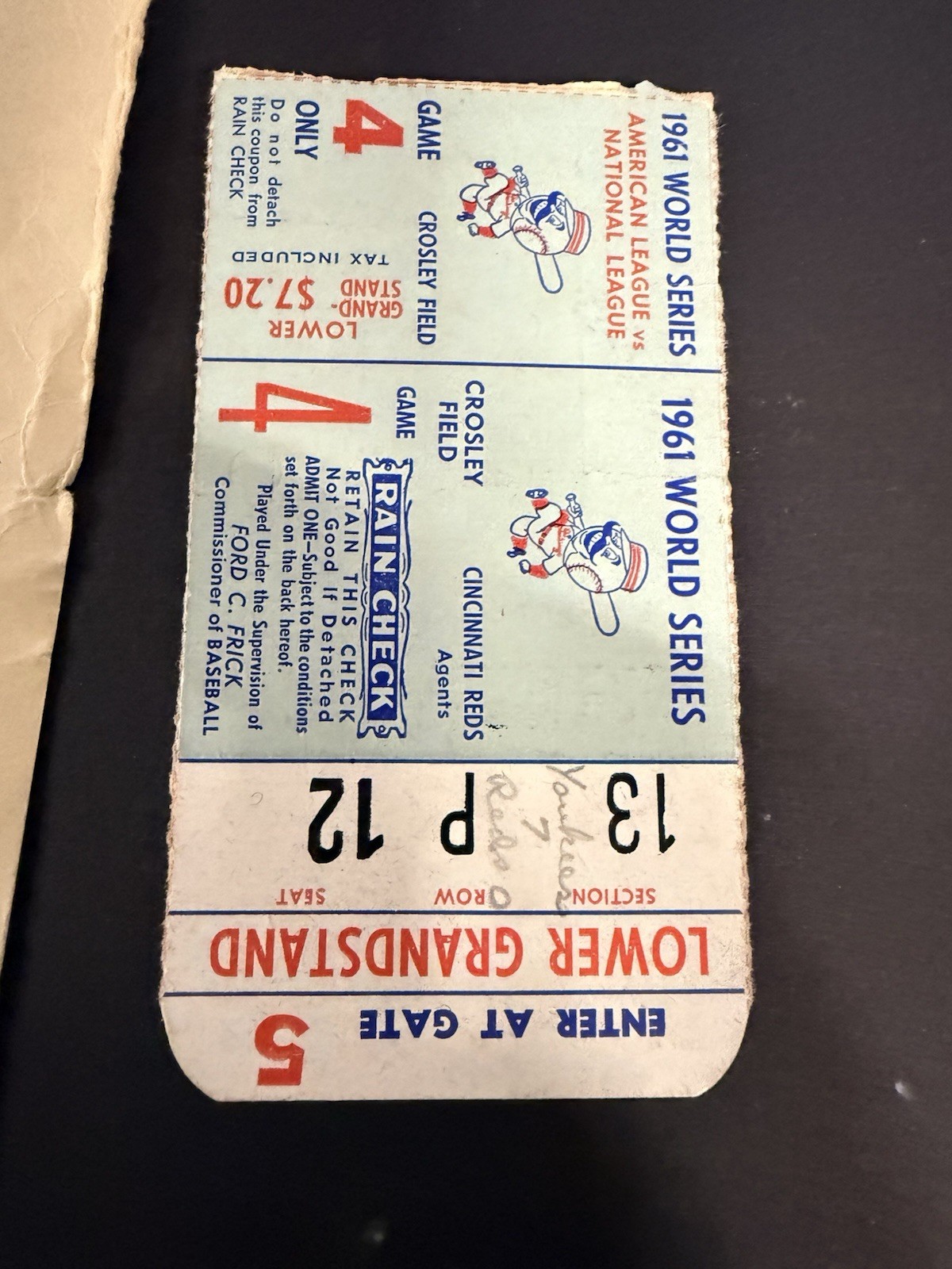 1961 World Series Game 4 Ticket Stub w Score Card Cincinnati Reds NY Yankees
