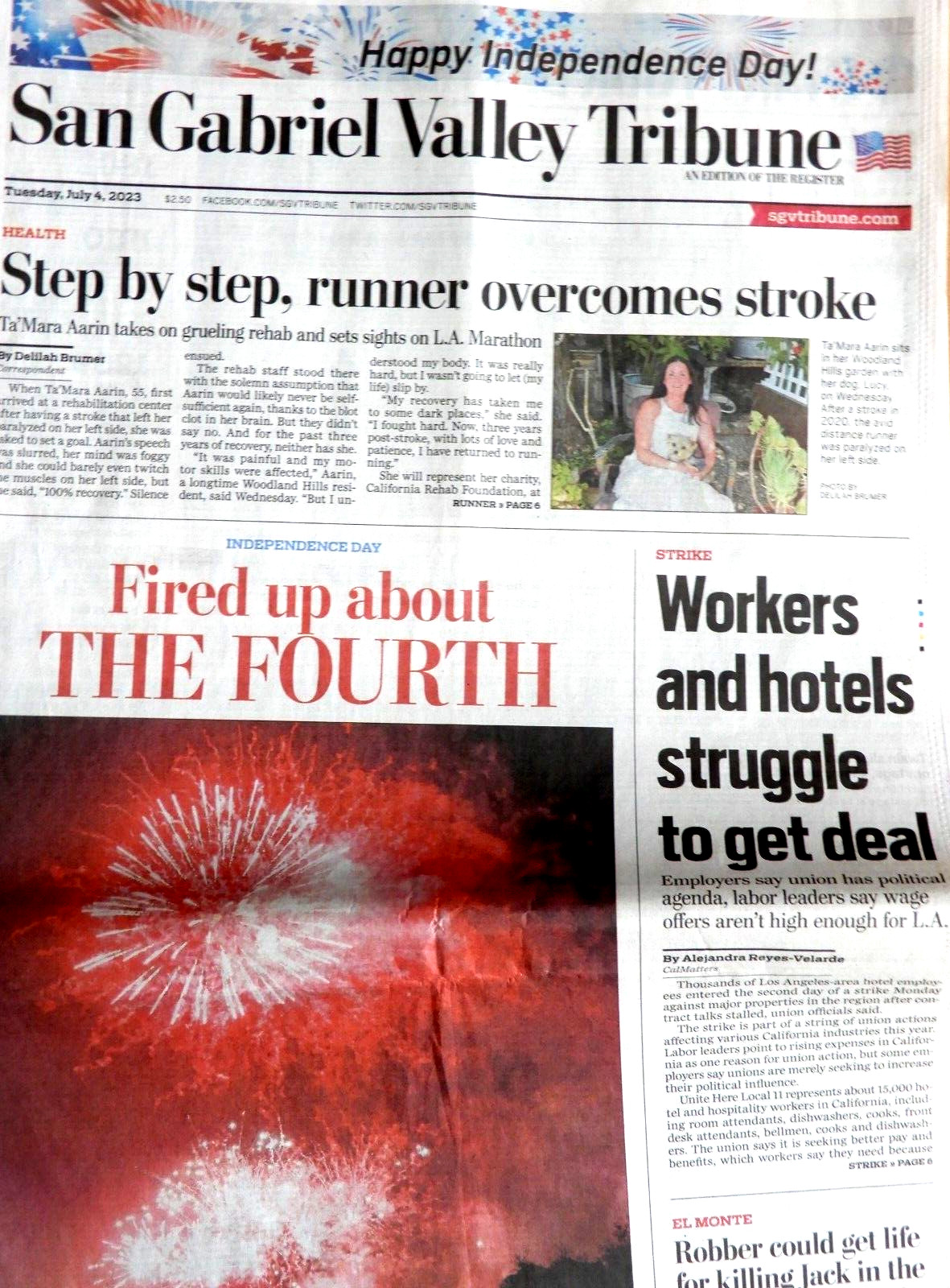 SAN GABRIEL VALLEY TRIBUNE NEWSPAPER July 4, 2023 RUNNER OVERCOMES STROKE Hotels