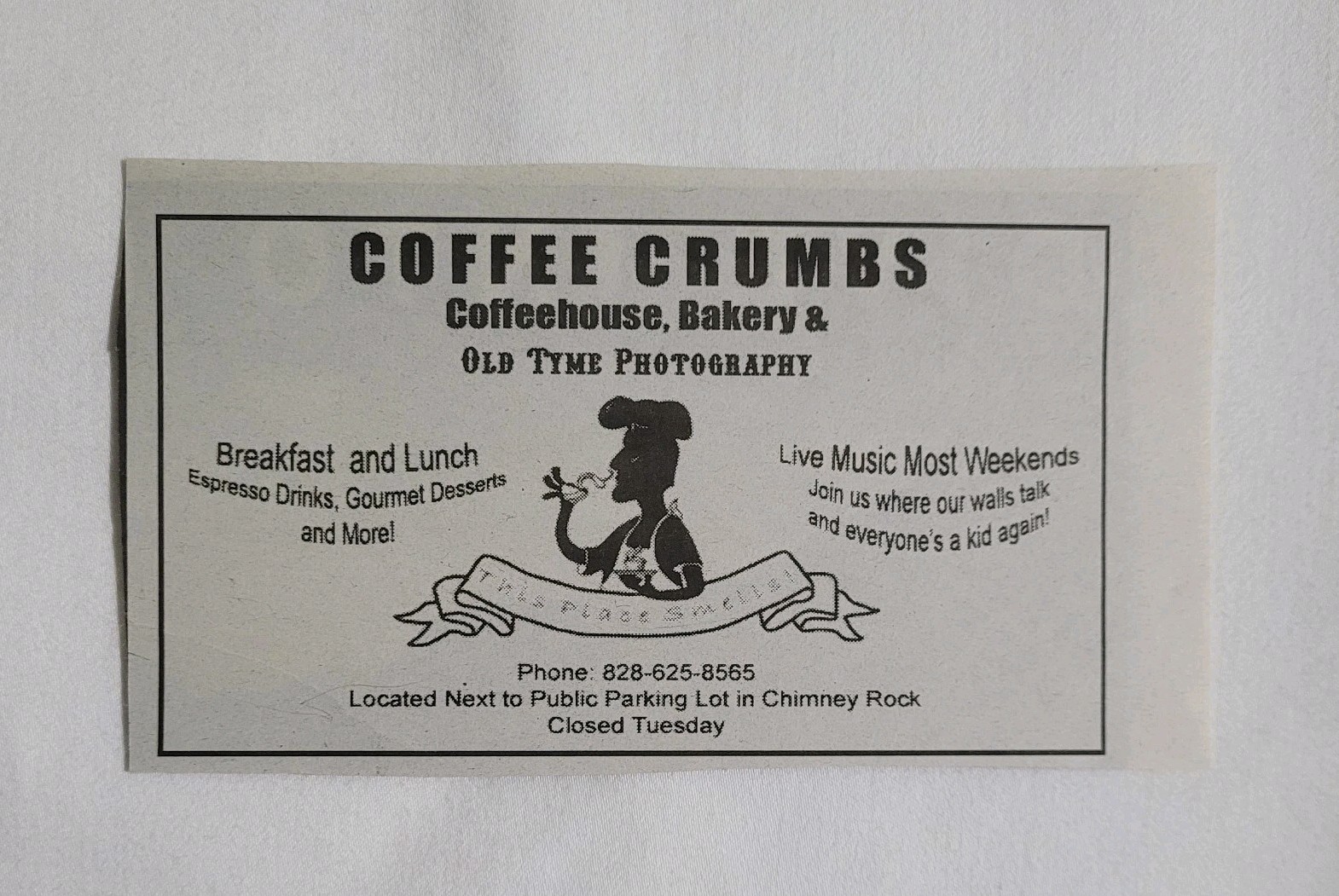 Vintage Coffee Crumbs Old Time Photos Chimney Rock NC Newspaper Advertisement