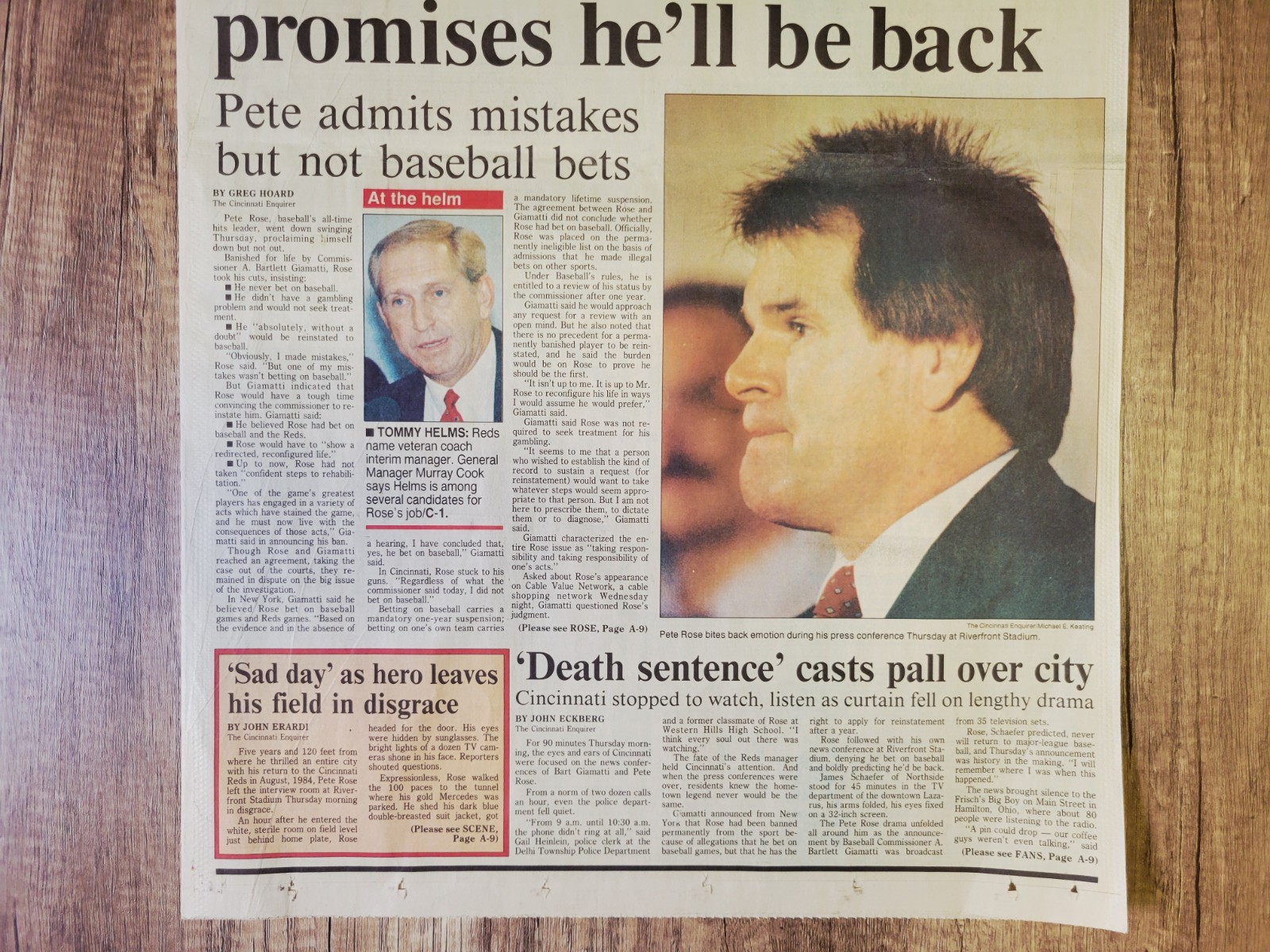 1989 Aug: Cincinnati Enquirer MLB Baseball – Reds Pete Rose Suspended/Banished!
