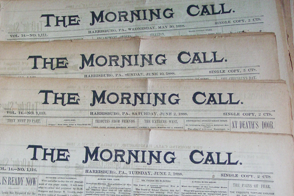 LOT 8x antique 1888 newspaper THE MORNING CALL front pages HARRISBURG PA history