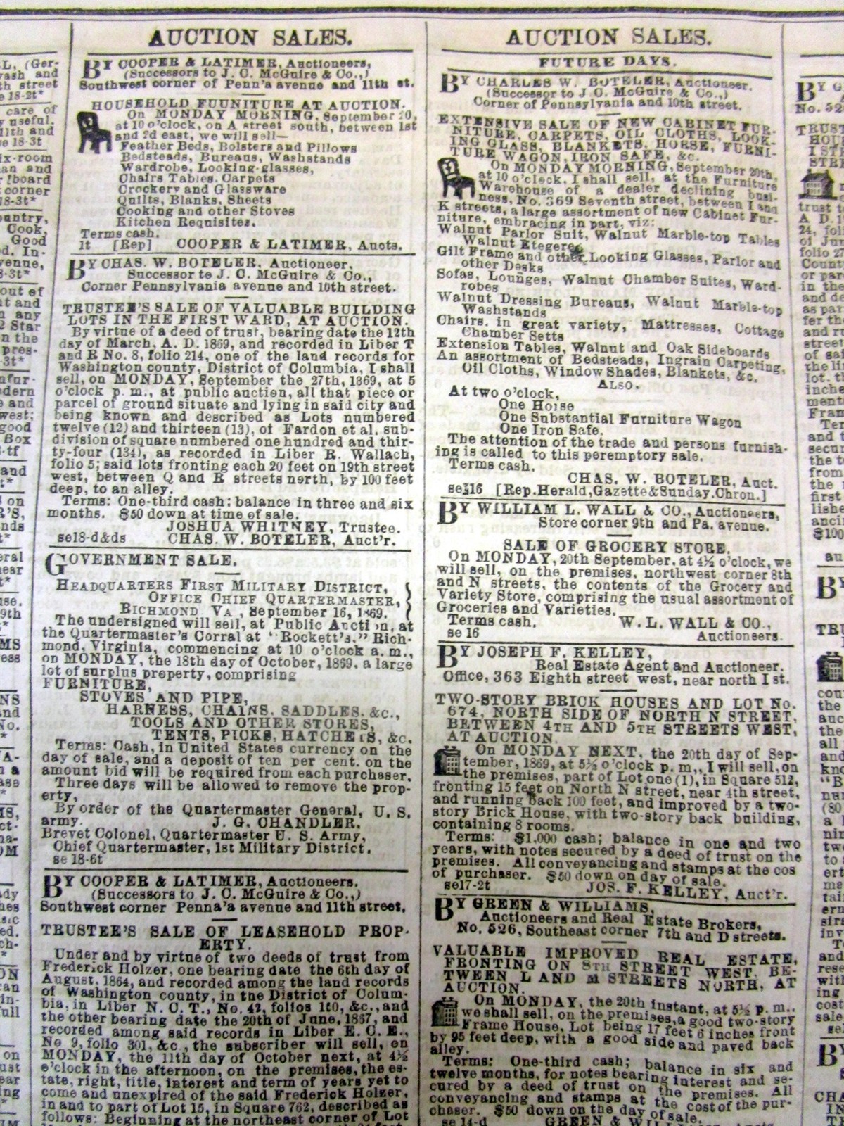 Lot of 10 1869 Washington DC post-Civil War newspapers fm THE RECONSTRUCTION ERA