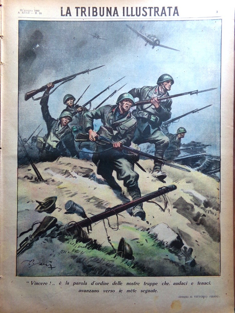 La Tribuna Illustrata 23 June 1940 WW2 Italy at War Duce Tunisia France