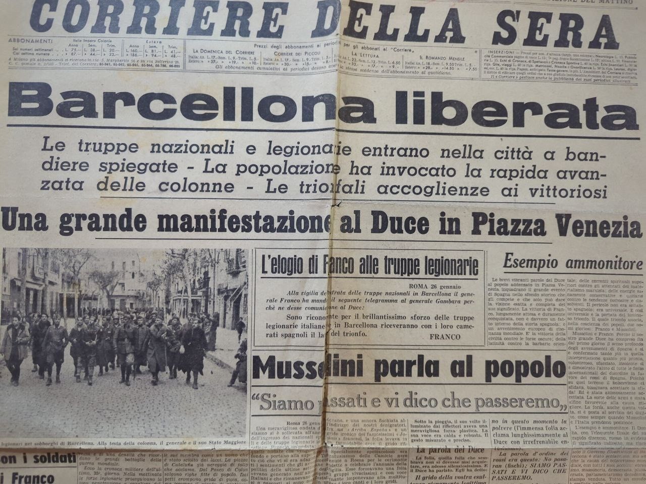 1939 Original Newspaper Barcelona Spain Liberated – Italy Mussolini – C34