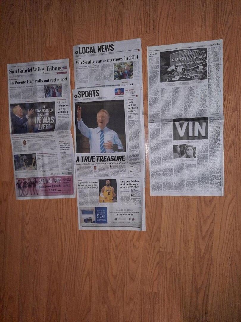 SAN GABRIEL VALLEY TRIBUNE AUG 4 2022 CELEBRATION & REMEMBERANCE of VINCE SCULLY