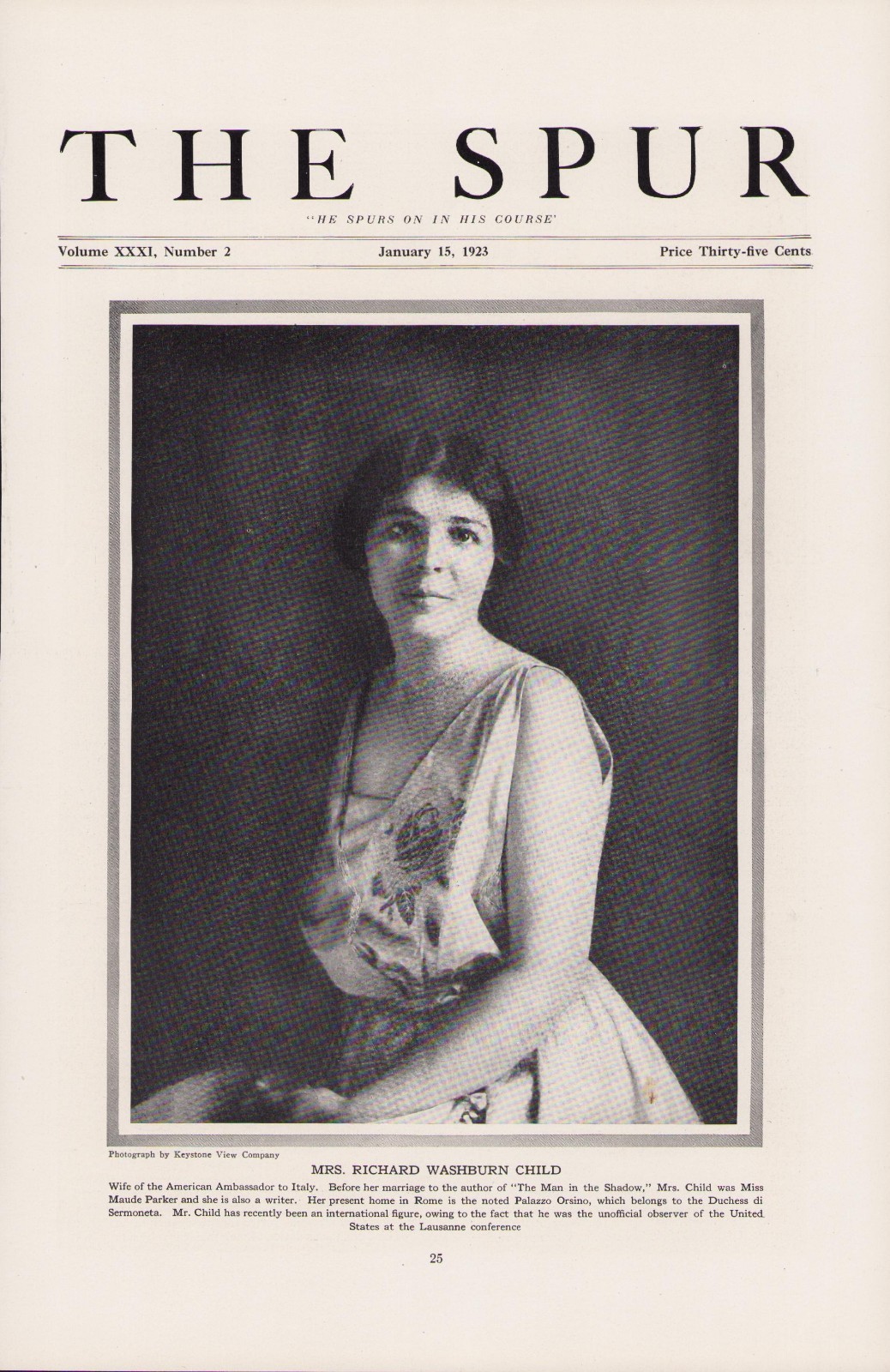 Mrs. Richard Washburn Child Wife Ambassador Italy Photo Vintage Magazine 1923