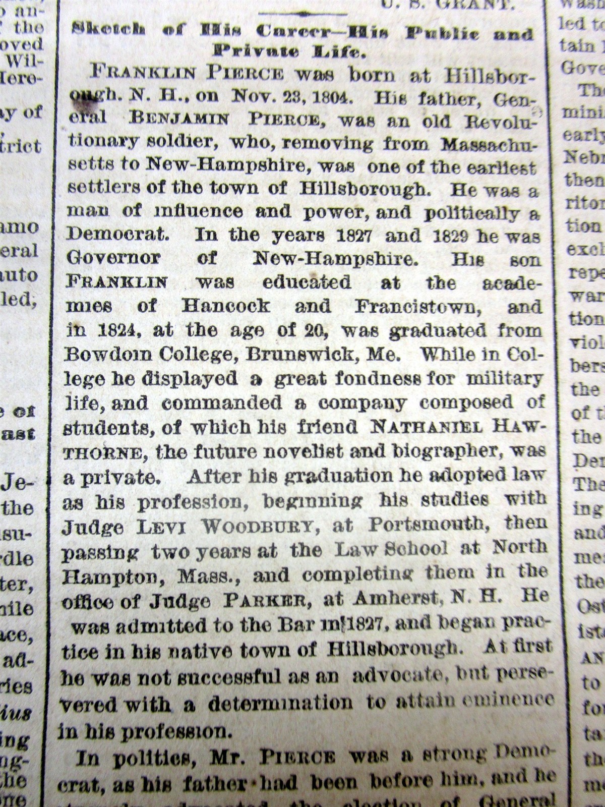 2 1869 NY Times newspapers with DEATH & FUNERAL of Ex-PRESIDENT FRANKLIN PIERCE