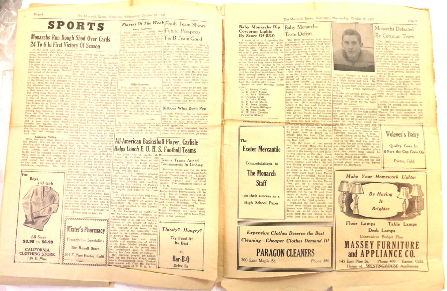The Monarch Newspaper Volume 1, Number 2, 1947 Exeter Union High School Ca BONUS