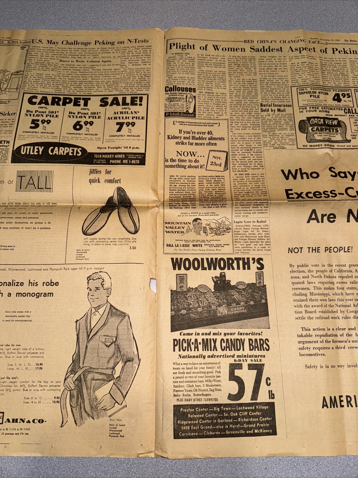 Dallas Morning News November 23 1964 Four Pages Of A Section Only JFK