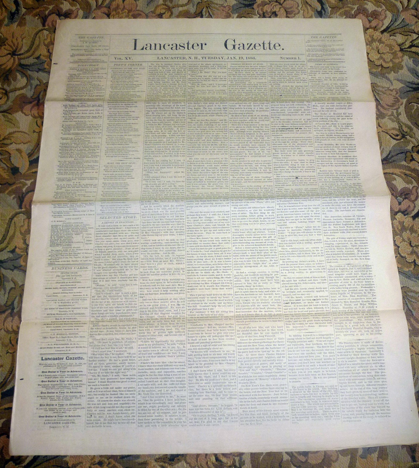 Lancaster, New Hampshire Gazette Newspaper – January 19, 1886