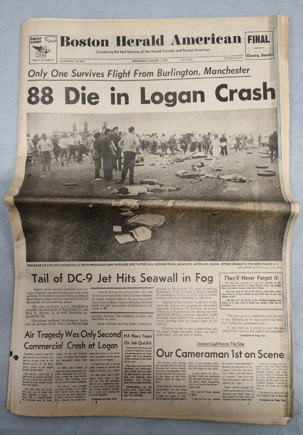 1973 AUGUST, 1 BOSTON HERALD AMERICAN Graphic Plane Crash Disaster Newspaper Vtg