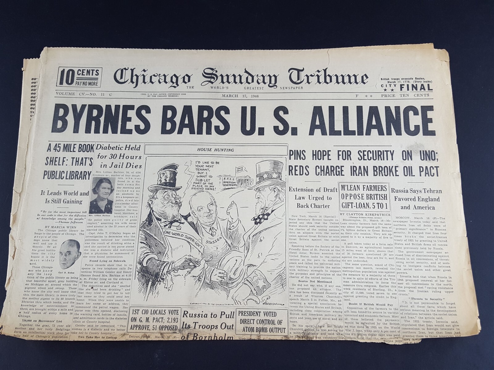Byrnes Bars US Alliance 1946 Old Newspaper Chicago Tribune Mar 17