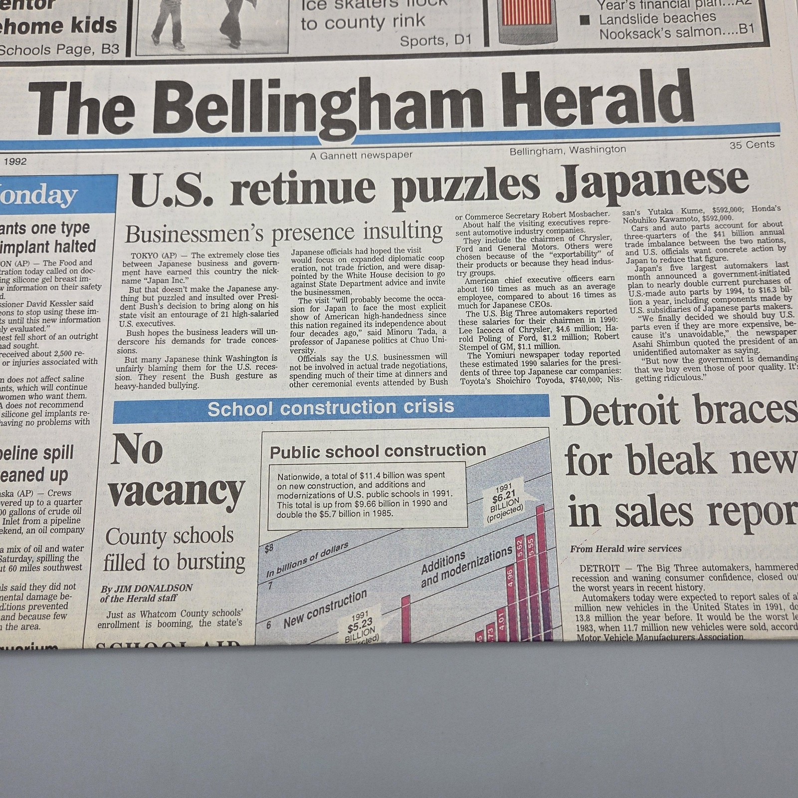 VTG 1992 Bellingham Herald WA Newspaper Jan 6 Alaska Pipeline Spill Front Page