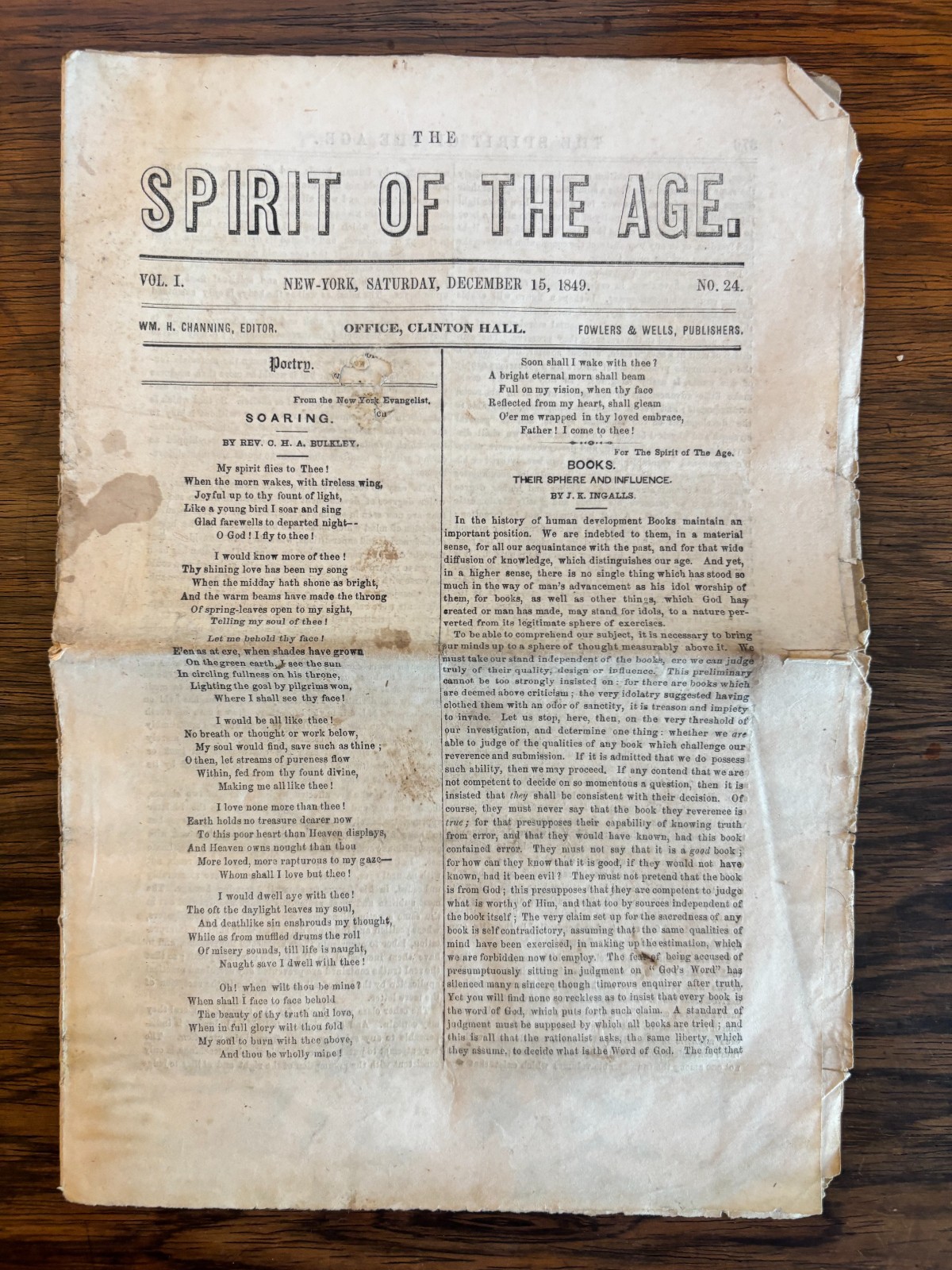 1849 AMERICAN SPIRITUALIST NEWSPAPER SPIRIT OF THE AGE Spiritualism & Socialism