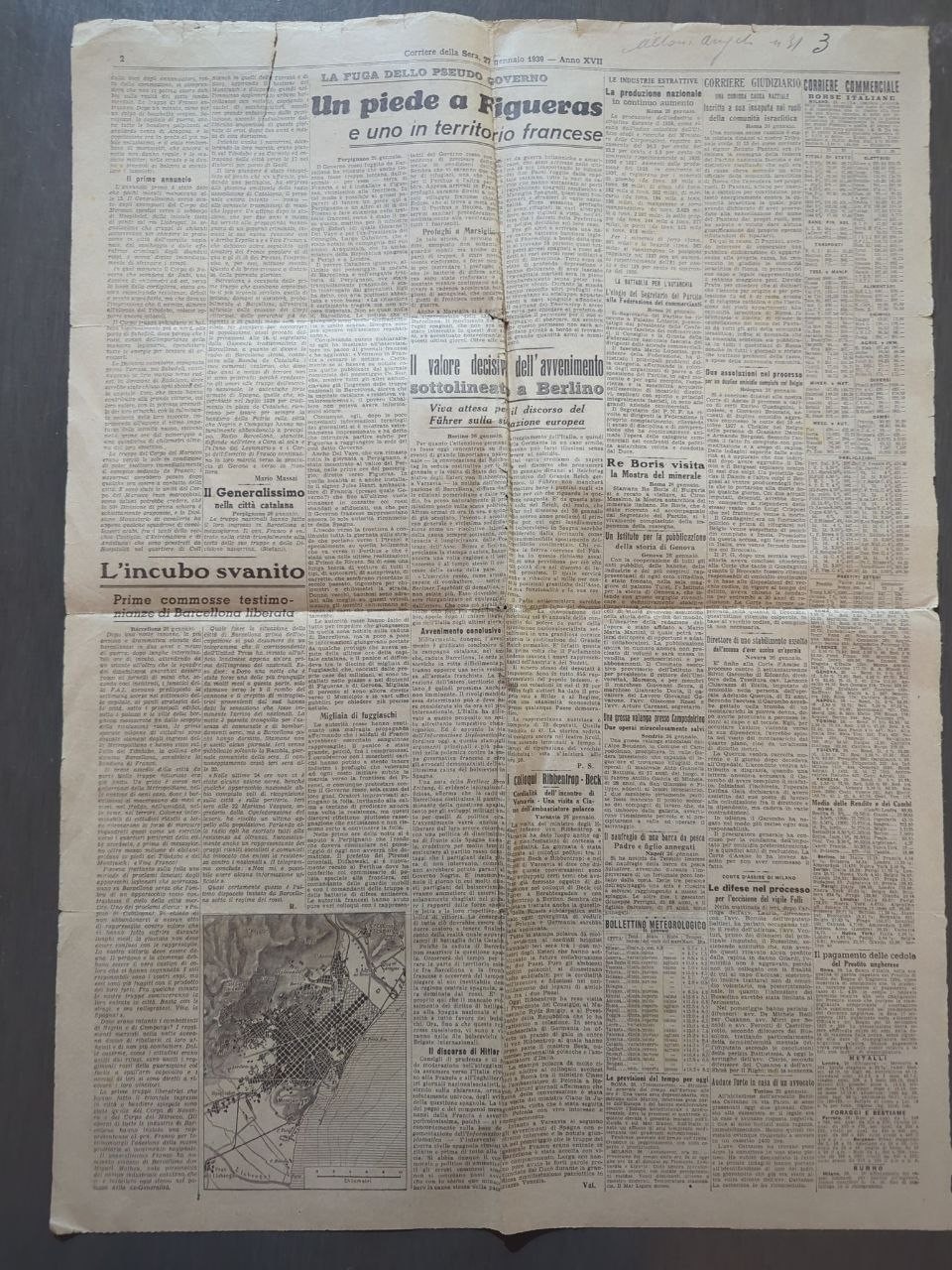 1939 Original Newspaper Barcelona Spain Liberated – Italy Mussolini – C34