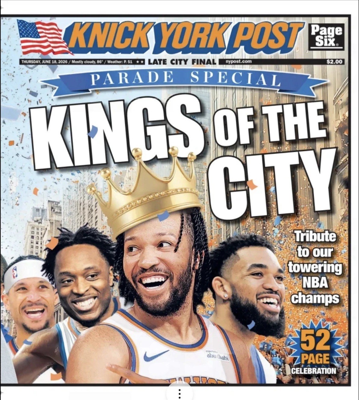 New York Post Newspaper 6/18/2026 KNICKS KINGS ? ? limited edition gatefold
