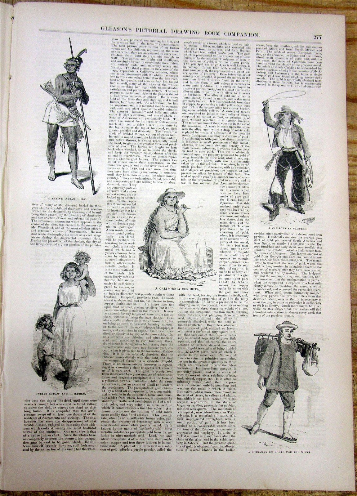 1852 illustrat newspaper CALIFORNIA GOLD RUSH w Miners & Native American Indians