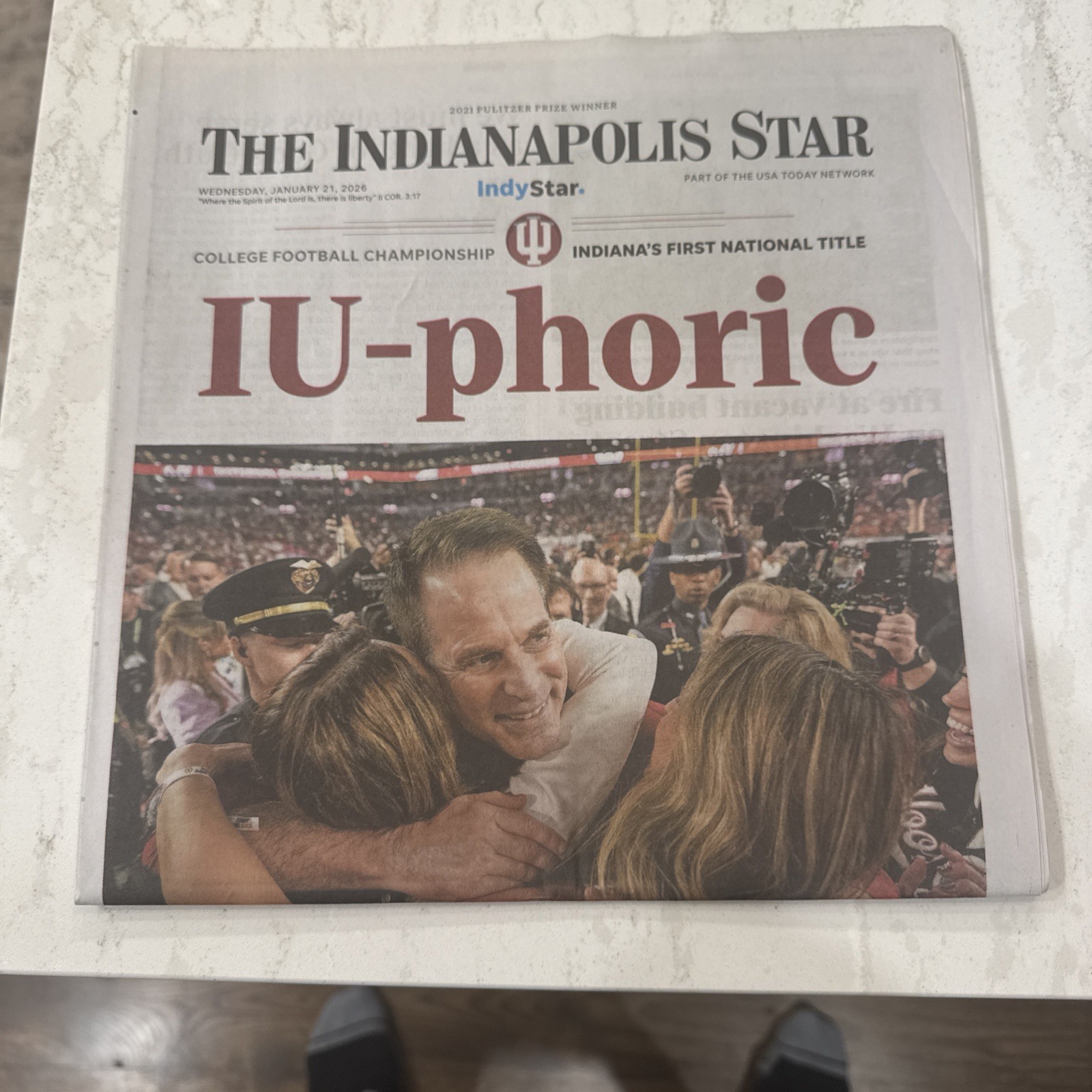 ?The Indianapolis Star January 21, 2026 Newspaper- IU Football Champs NEW
