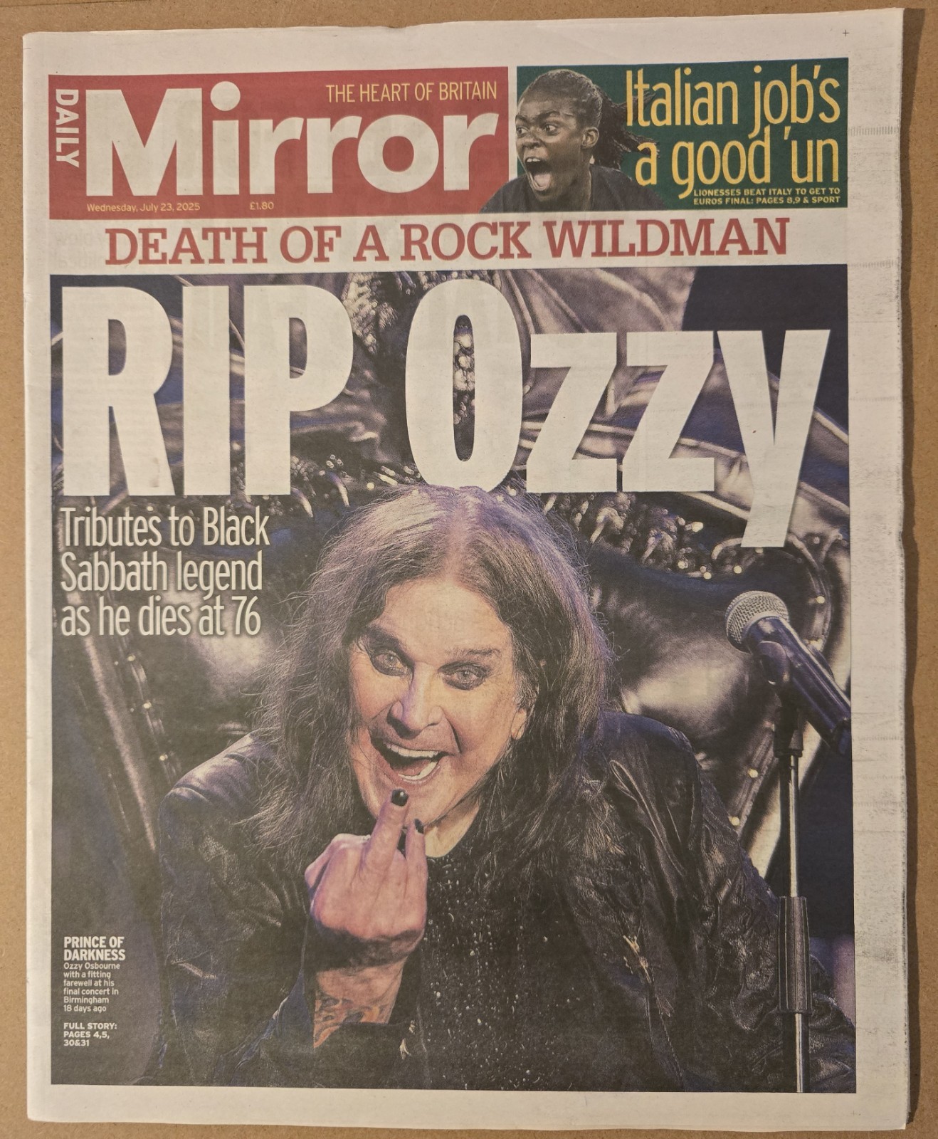 Daily Mirror – Ozzy Osbourne Death – 23rd July 2025