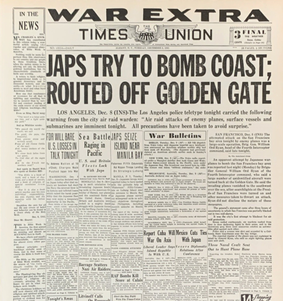 Times Union War Extra Japs Try Bomb Coast Newspaper Front Page Headline 1941 #57