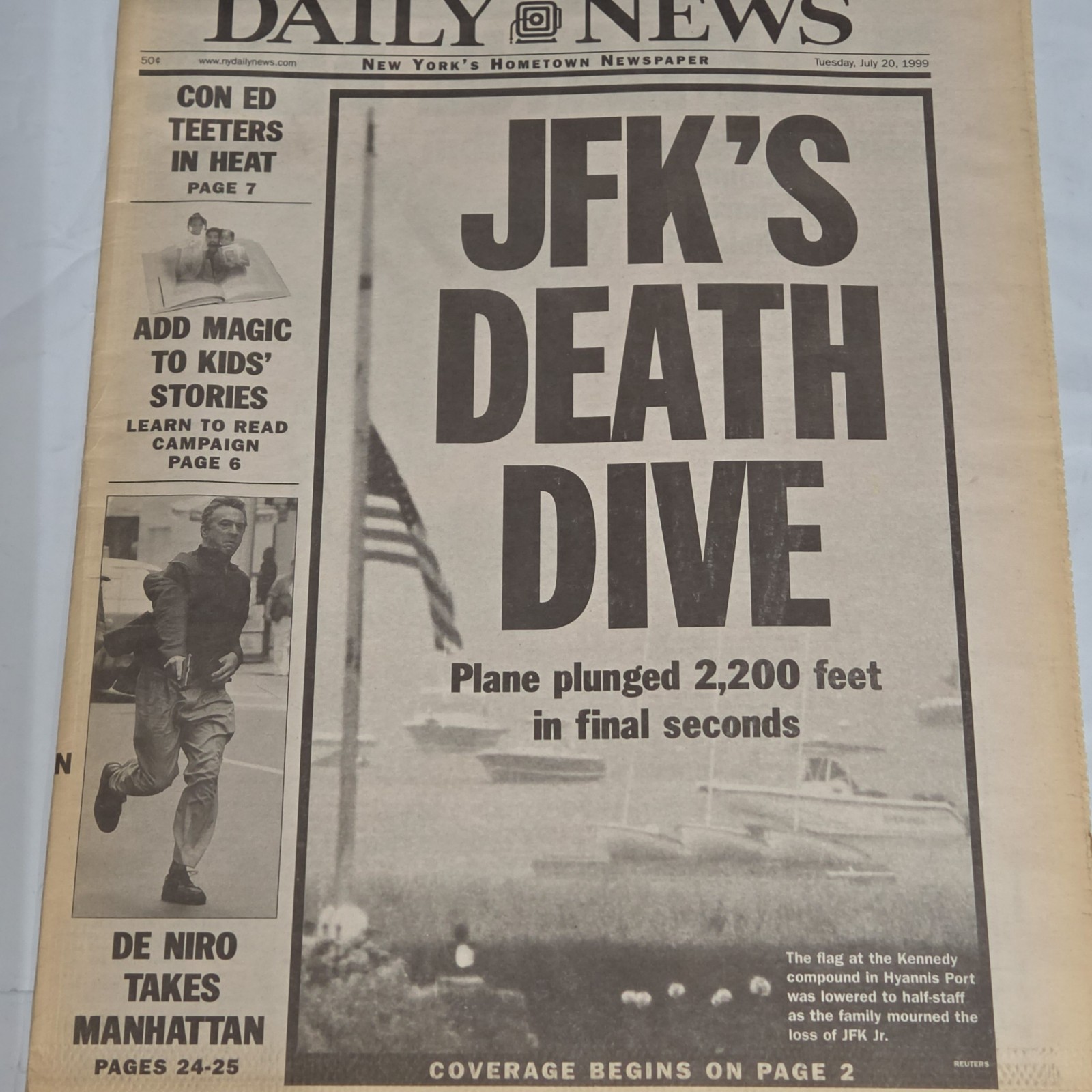 Daily News July 20 1999 JFK Jr Death Dive Newspaper Kennedy Plane Crash