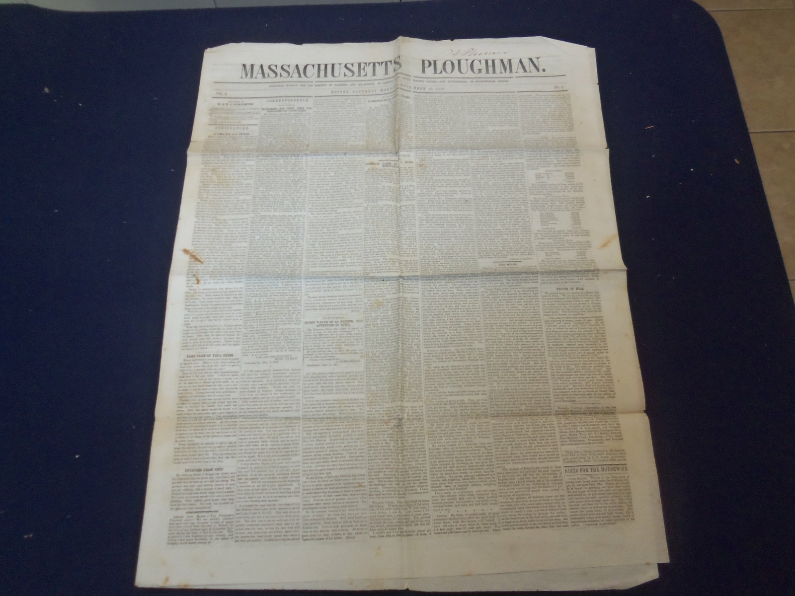1849 NOVEMBER 17 MASSACHUSETTS PLOUGHMAN NEWSPAPER-DANIEL WEBSTER SPEECH-NP 5174