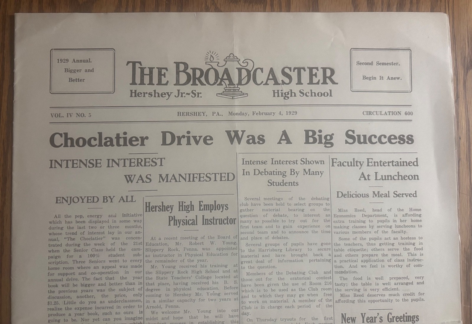 1929 Hershey PA High School Newspaper The Broadcaster Basketball Choclatier