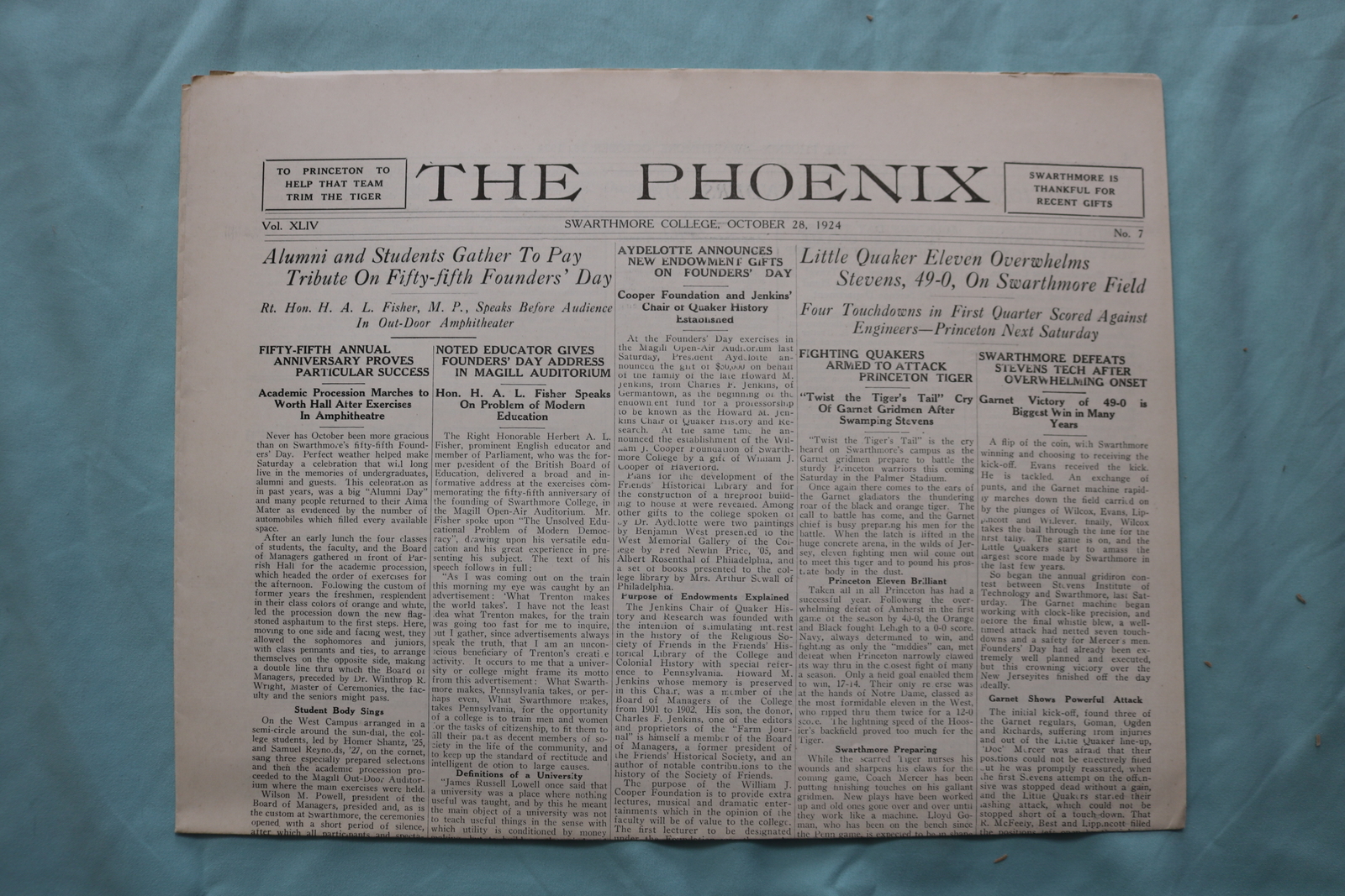 1924-1925 THE PHOENIX – SWARTHMORE COLLEGE NEWSPAPER – LOT OF 11 – K 2520