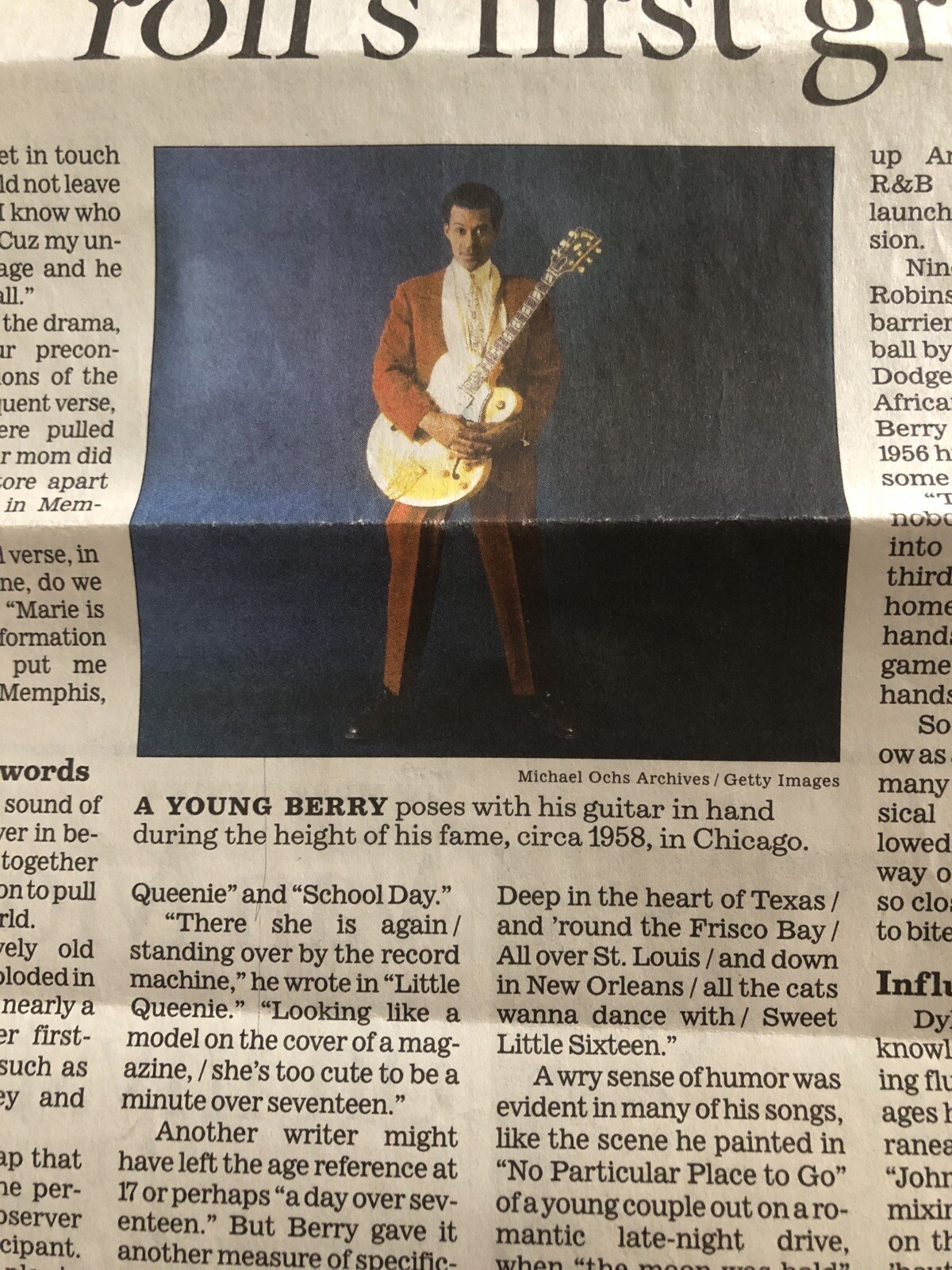 Remembering Chuck Berry Death 3/20/2017 Los Angeles Times Newspaper Rock Classic