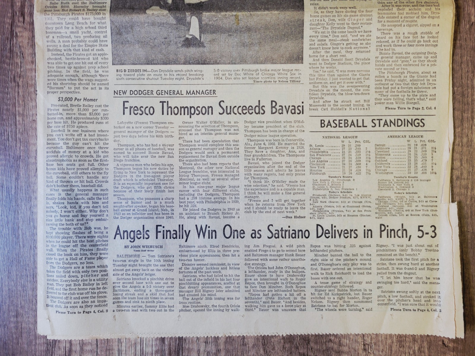 1968 June 5: LA Times Sports Dodgers’ Don Drysdale 6th Consecutive Shut-Out! MLB