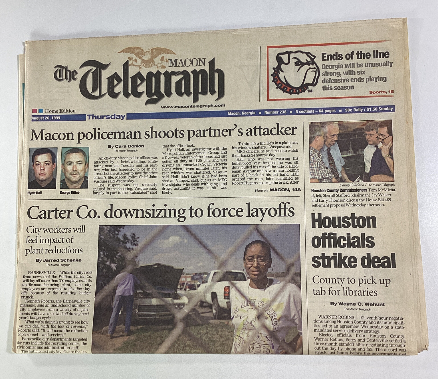 Macon Georgia Telegraph Newspaper Aug 26, 1999 Hall Diffee Carter’s Brown