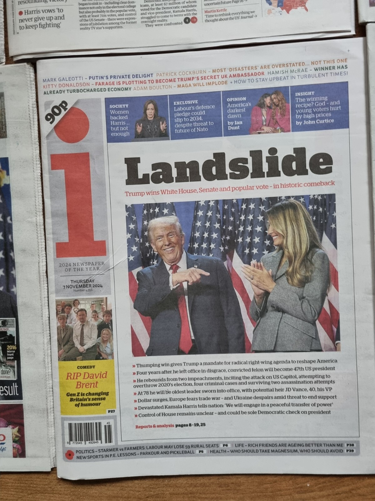 9 x UK Newspapers Donald Trump US Elections 07/11/24 Souvenir Editions New